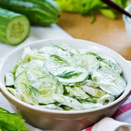 Fresh cucumber salad in sour cream recipe